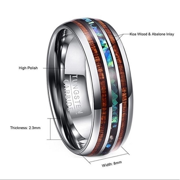 𝅺KOA Wood/Abalone Shell Tungsten Carbide Ring. - Picture 5 of 8